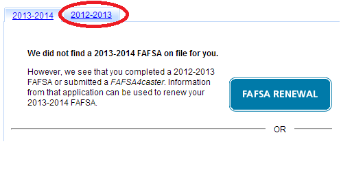 Pick the 2011-2012 FAFSA