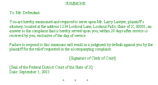 Answer To Summons And Complaint Template